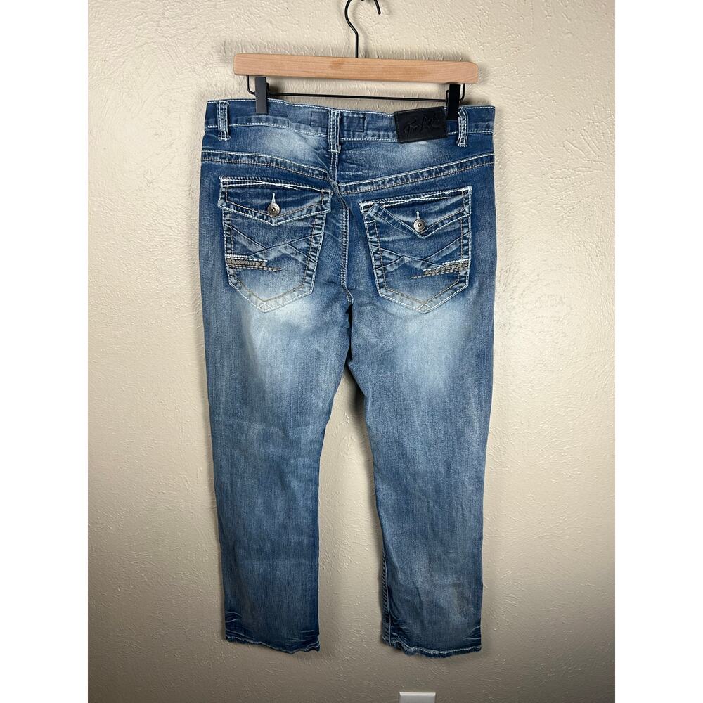 True Luck Jeans Mens Size 34x32 Denim Embroidered Pockets Straight Leg Y2K Pants - Picture 10 of 10